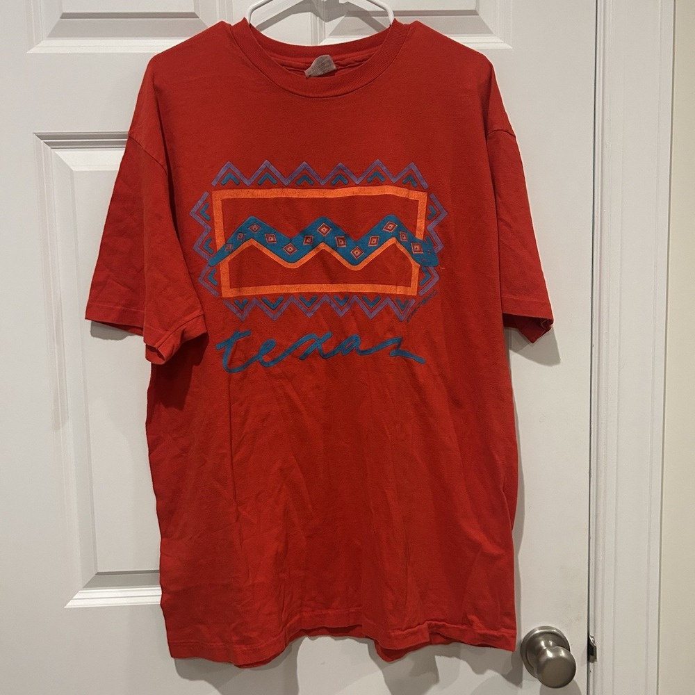 Vtg 90s Hanes Beefy T Texas Southwestern Graphic Shirt Single Stitch Red XL USA